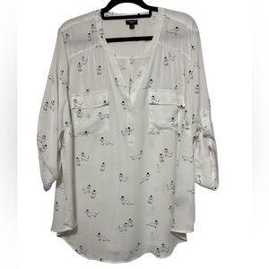 Torrid 3X Harper Georgette Pullover Blouse White Black Dachshund Dog Print Tunic